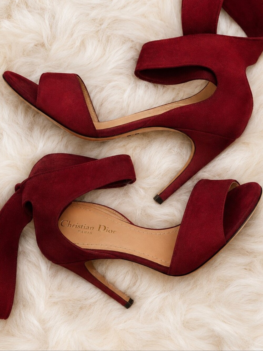 Christian Dior La Belle D Red Suede Ankle-Wrap Heels Size 39/ US 8-8.5
